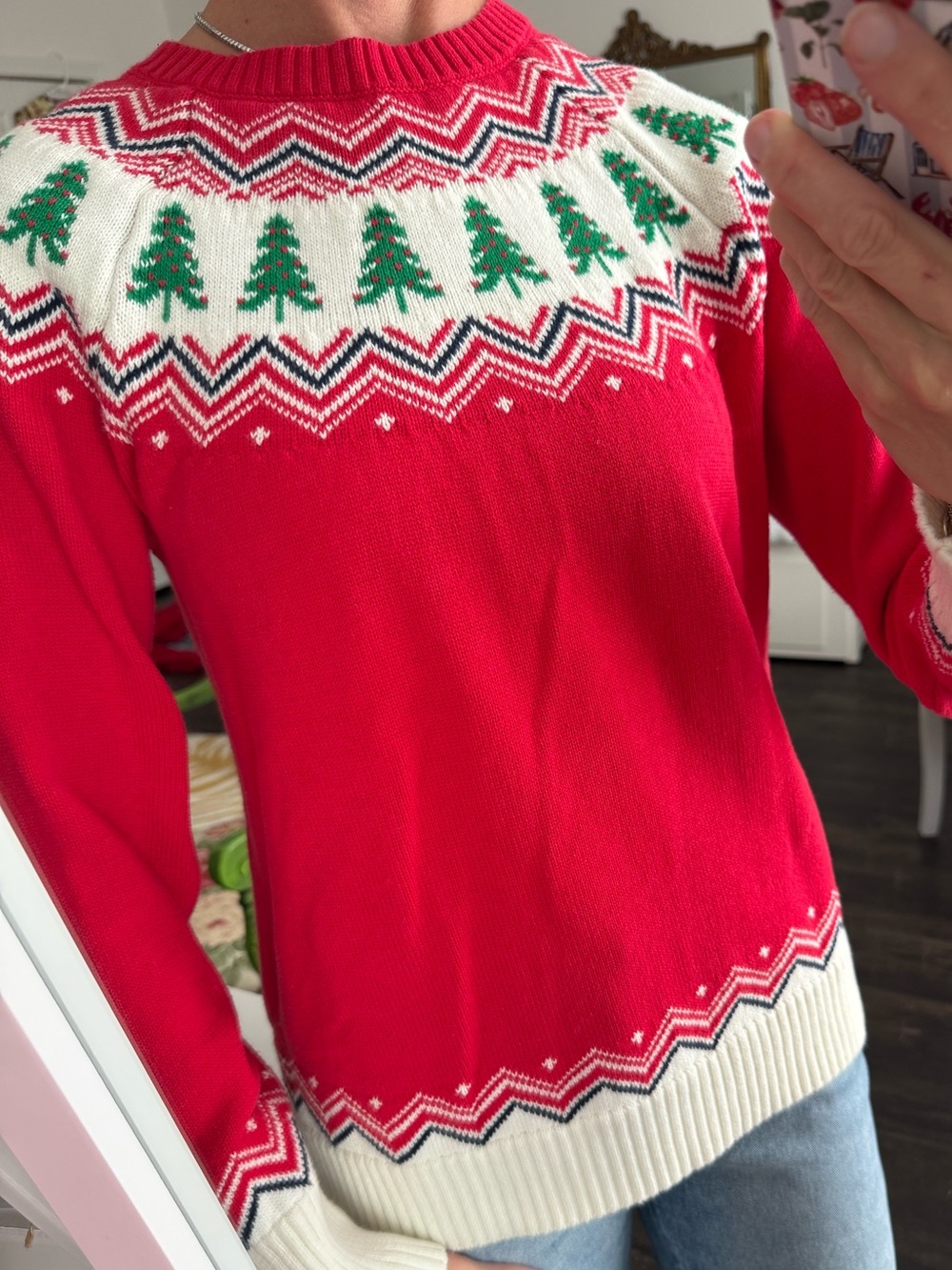 Lands’ End Drifter Fair Isle Christmas Tree Cotton Sweater Small